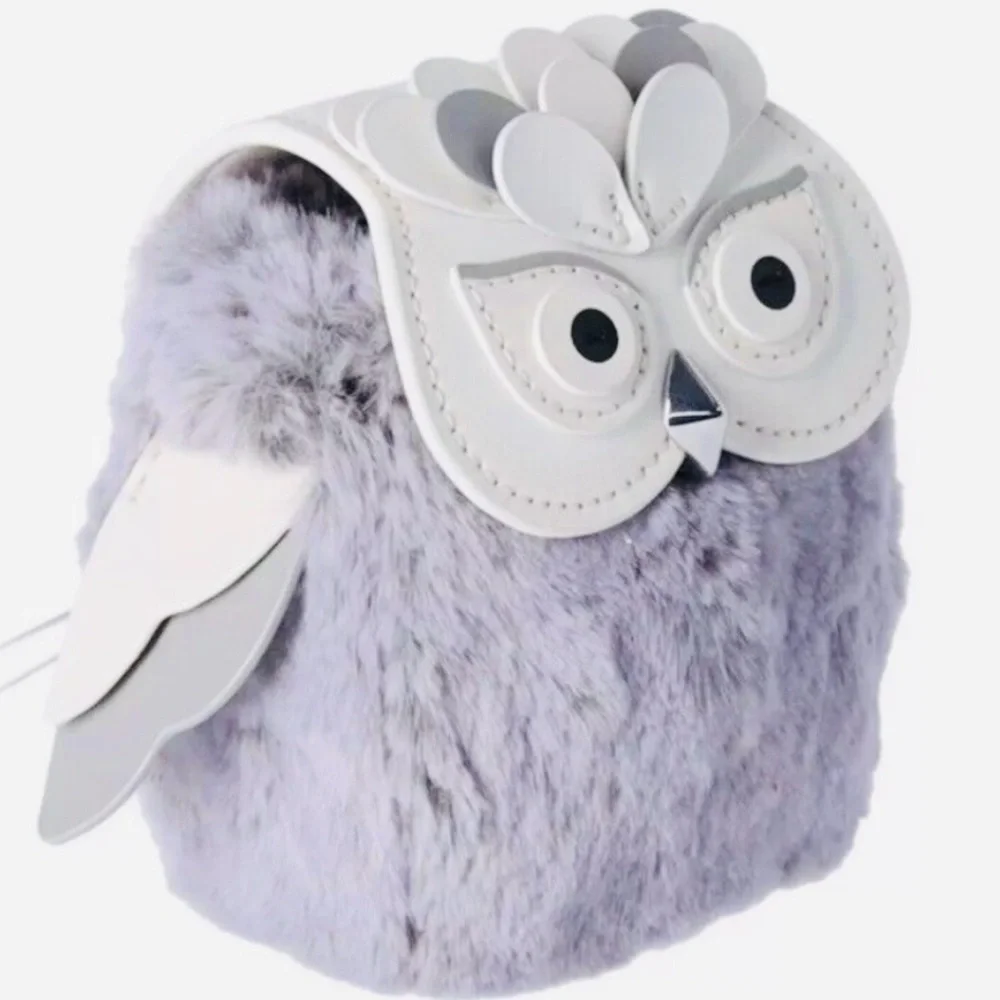 Kate Spade Grey and White Owl Bag charm keychain accessories pouch - NWT
